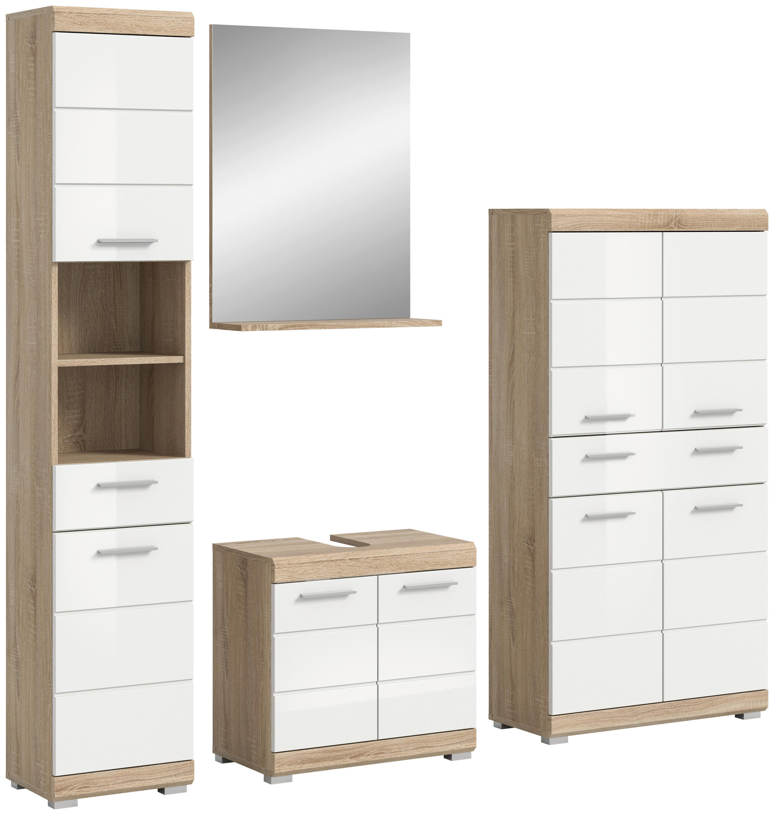 BADEZIMMER 4-teilig  in 171 cm  - Weiß Hochglanz/Silberfarben, MODERN, Glas/Holzwerkstoff (171cm) - MID.YOU
