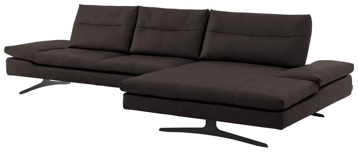 ECKSOFA in Echtleder Dunkelbraun  342/158 cm  - Dunkelbraun/Schwarz, MODERN, Leder/Metall (342/158cm) - Chilliano
