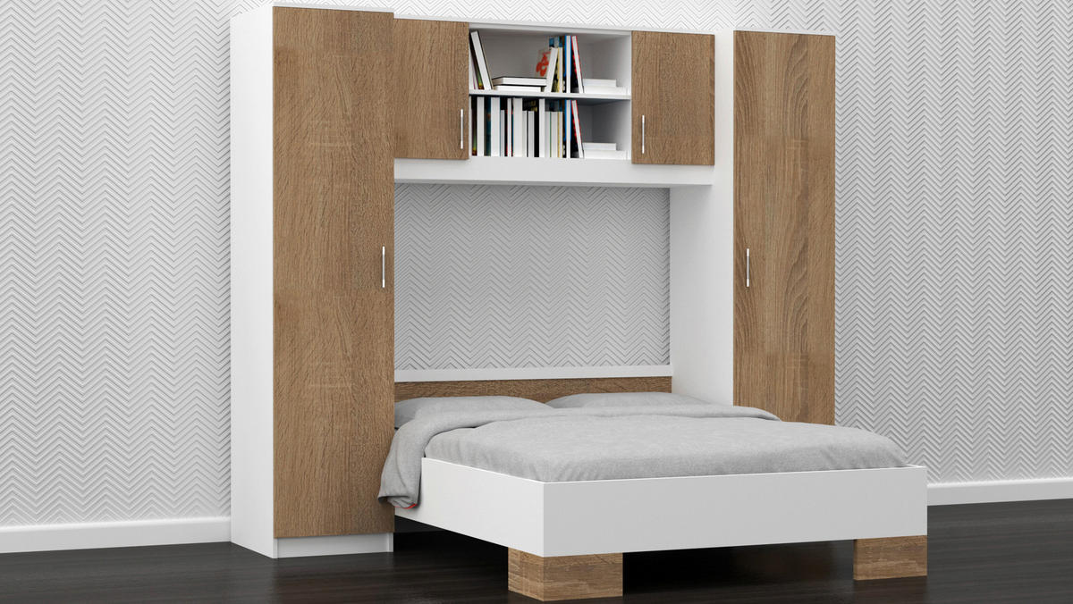 SPAVAĆA SOBA bijela, hrast Sonoma   - bijela/hrast Sonoma, Design, drvni materijal (255/215/204cm)