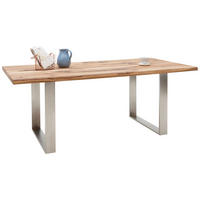 ESSTISCH Eiche massiv rechteckig Eichefarben, Edelstahlfarben  - Edelstahlfarben/Eichefarben, Natur, Holz/Metall (220/100/77cm) - MID.YOU