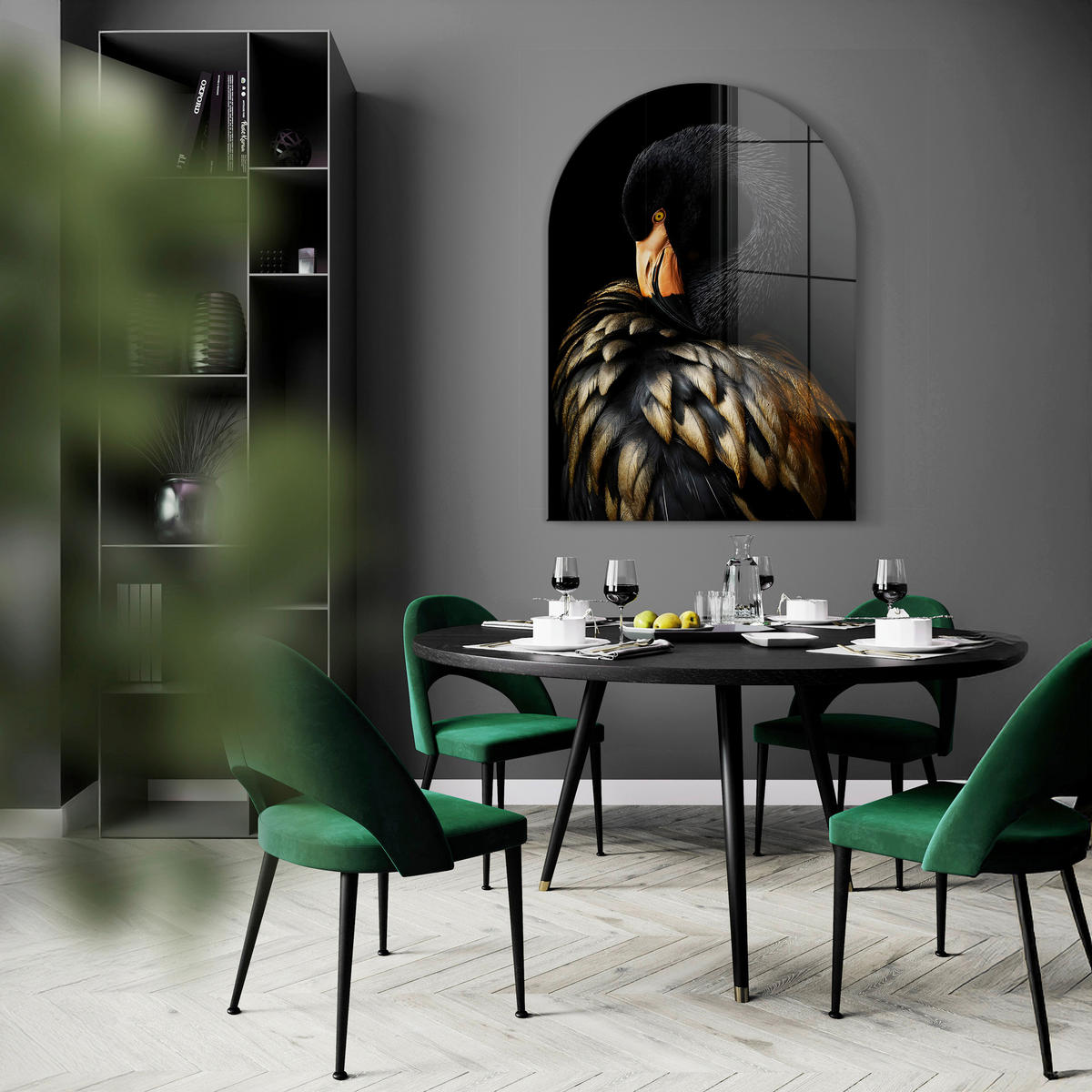 GLASBILD Tiere 70/100 cm  - Goldfarben/Schwarz, Basics, Glas/Papier (70/100cm)