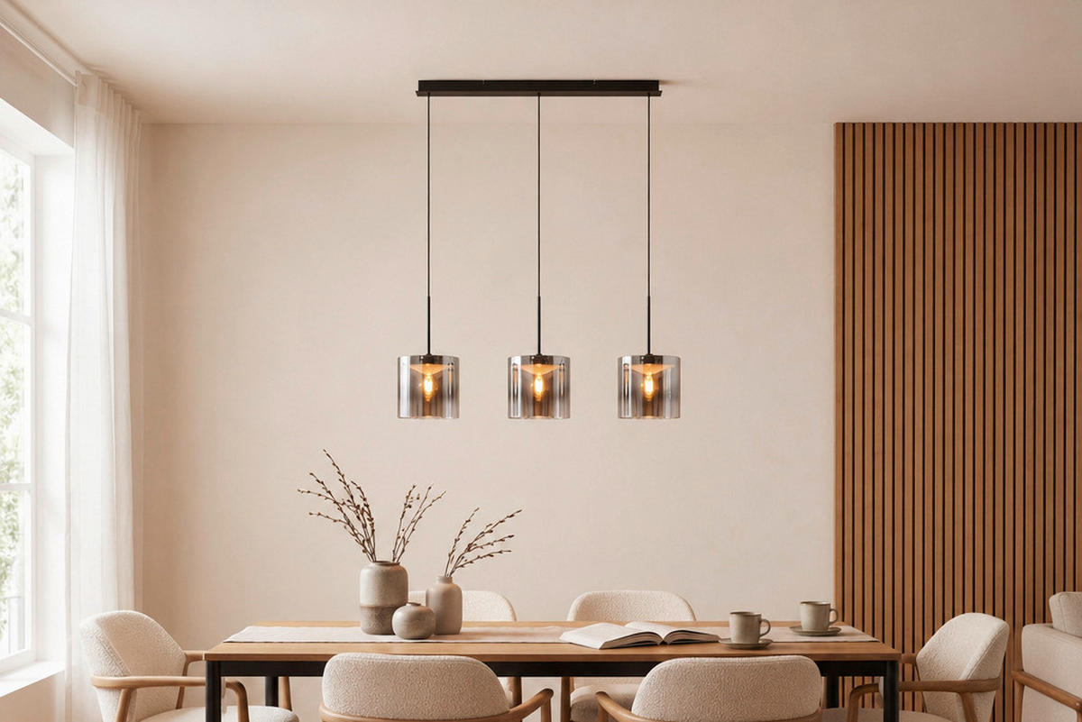 LED FÜGGŐLÁMPA 100/20/180 cm  - fekete, Design, üveg/fém (100/20/180cm) - Dieter Knoll