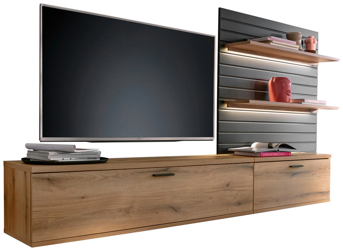 DNEVNI REGAL,  siva, barve hrasta  - siva/barve hrasta, Design, kovina/leseni material (270/159/37cm) - Hom`in