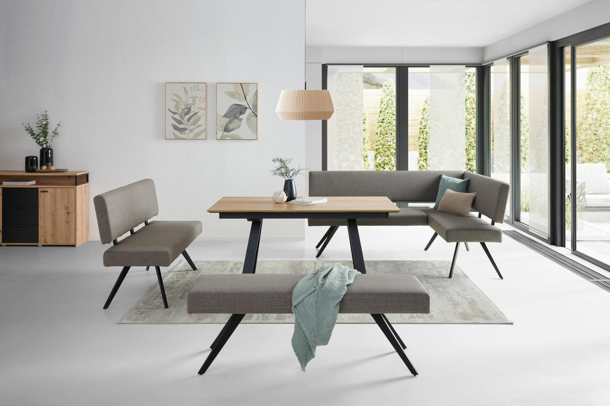 ECKBANK 190/150 cm  in Hellgrau  - Hellgrau/Schwarz, KONVENTIONELL, Textil/Metall (190/150cm) - MID.YOU