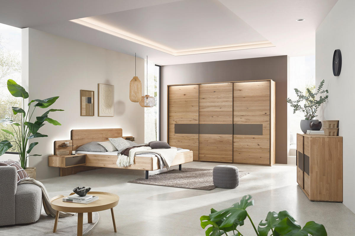 BETTANLAGE - Wildeiche/Bronzefarben, Natur, Glas/Holz (180/200cm) - Valnatura