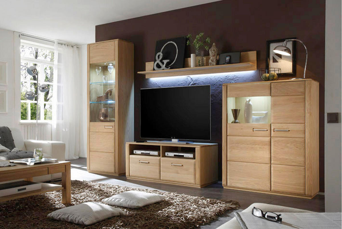 WOHNWAND  in Eichefarben  319/209/51 cm  - Eichefarben/Silberfarben, Design, Glas/Holz (319/209/51cm) - Livetastic