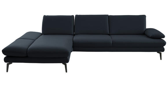 ECKSOFA in Echtleder Dunkelblau 195/308 cm - Schwarz/Dunkelblau, Design, Leder/Metall (195/308cm) - Dieter Knoll