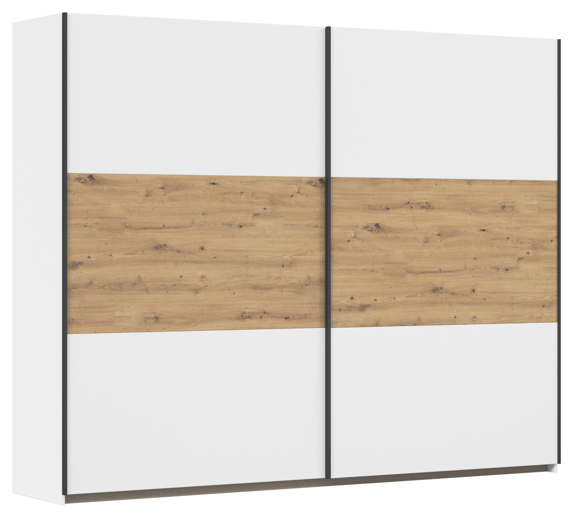SCHWEBETÜRENSCHRANK in Weiss, Eiche Artisan  - Weiss/Eiche Artisan, Modern, Holzwerkstoff/Metall (261/210/59cm) - Rauch Möbel