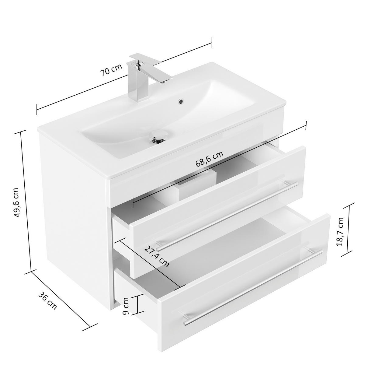 BADEZIMMER  in 70,4 cm  - Weiß Hochglanz/Silberfarben, MODERN, Keramik/Holzwerkstoff (70,4cm) - MID.YOU