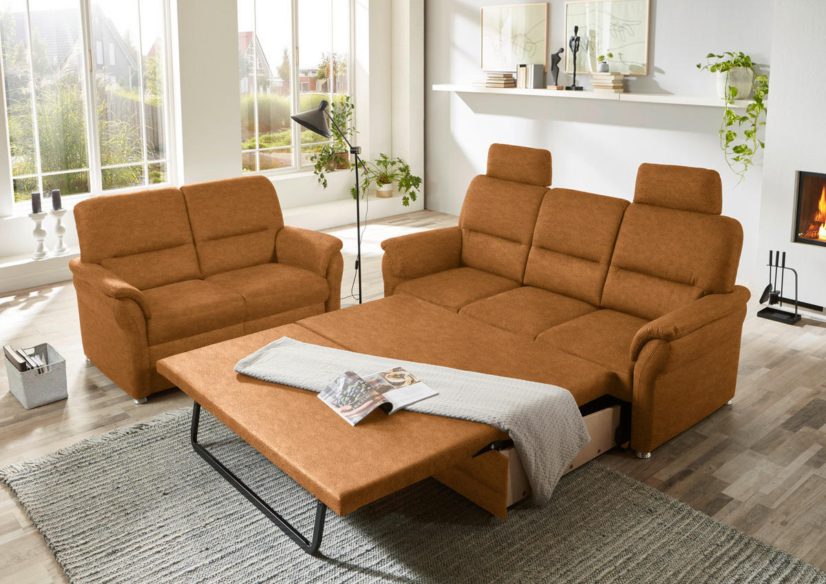 SITZGARNITUR in Mikrofaser Hellbraun  - Hellbraun/Alufarben, Konventionell, Textil/Metall (192/96/89cm) - Beldomo Comfort