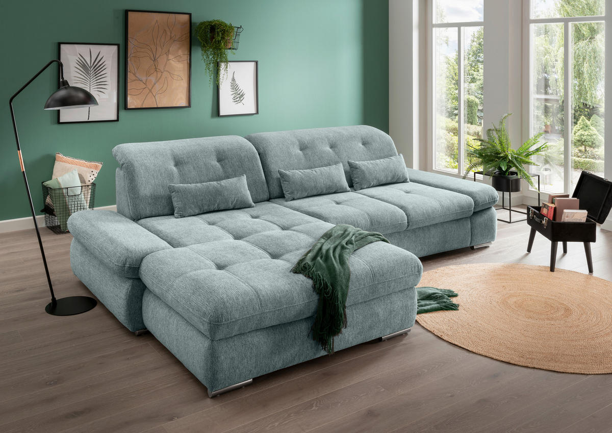 ECKSOFA Blau Chenille  - Chromfarben/Blau, Design, Textil/Metall (196/300cm) - Livetastic