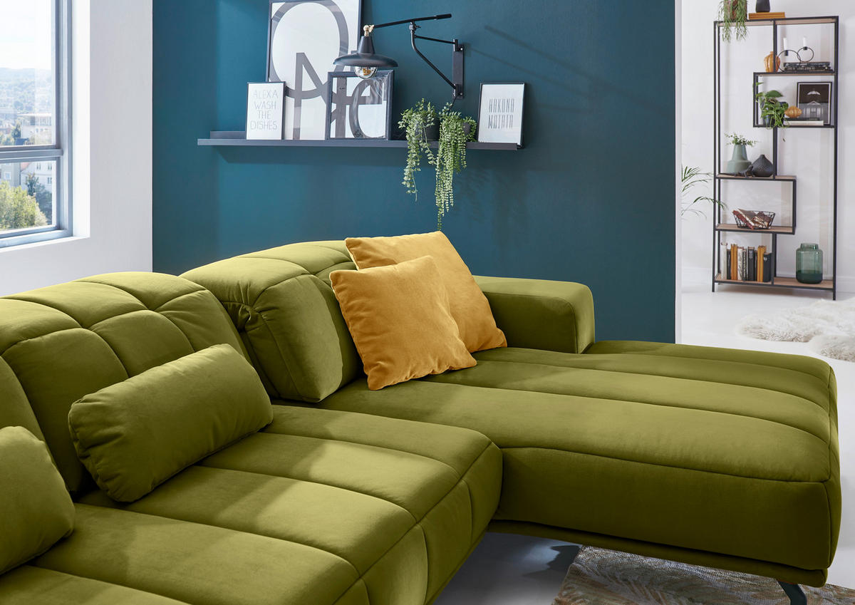 ECKSOFA in Velours Grün  - Schwarz/Grün, Design, Textil/Metall (293/195cm) - Beldomo Style