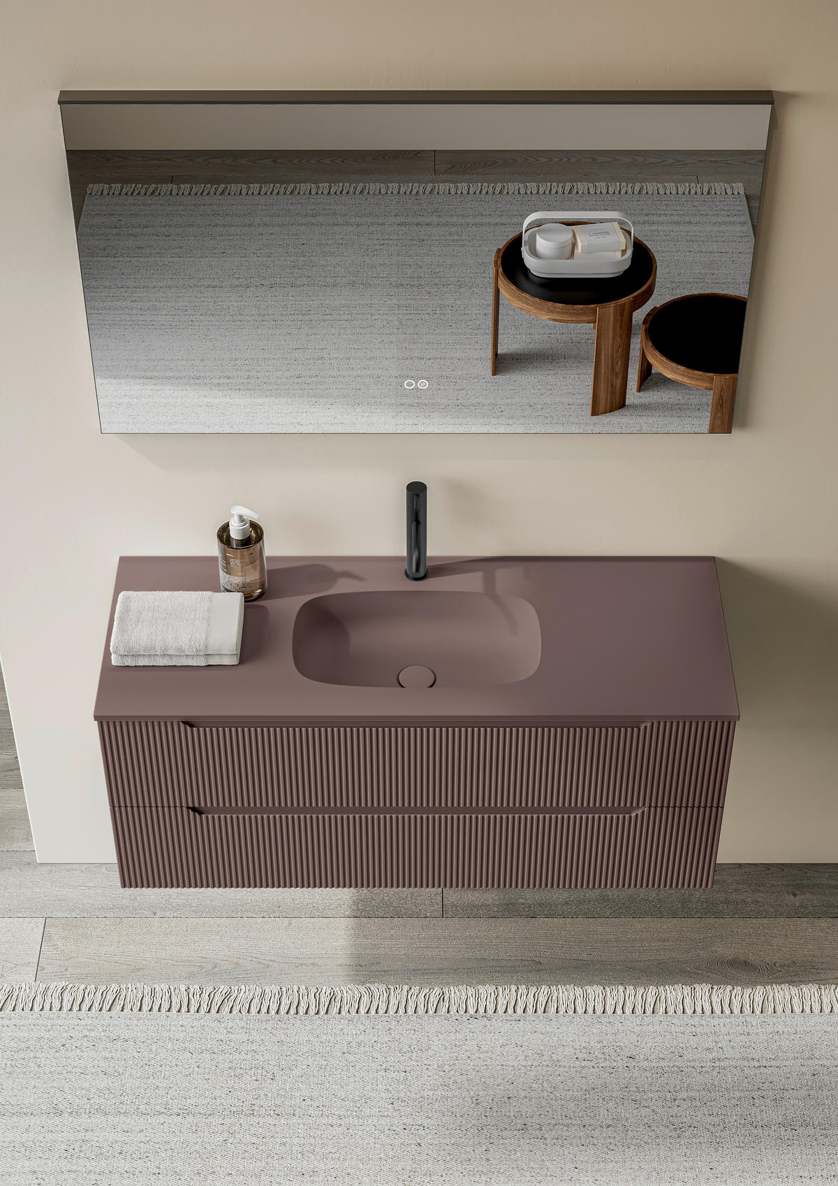BADEZIMMER 3-teilig 120 cm  - Weiss/Weinrot, Konventionell, Holzwerkstoff/Stein (120cm) - Belluti