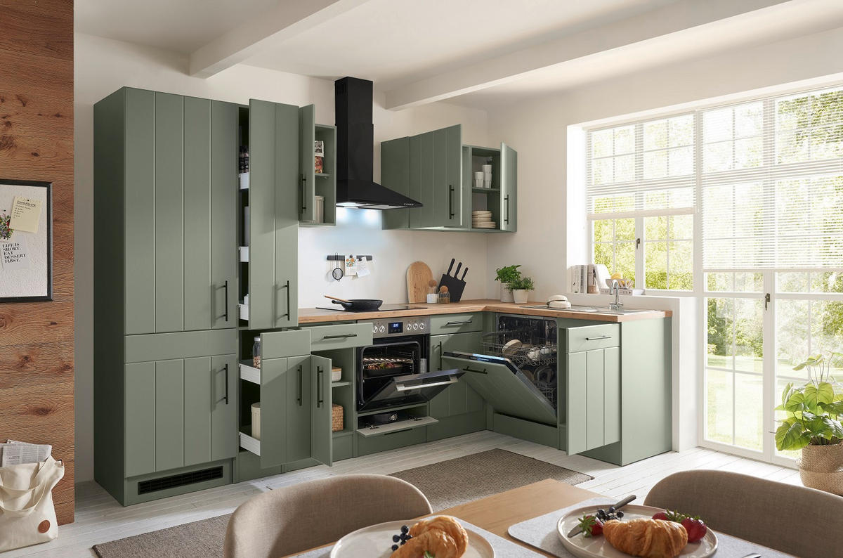 KÜCHENLEERBLOCK  310/172 cm  in Wildeiche, Schilfgrün  - Schilfgrün/Wildeiche, Trend, Holzwerkstoff/Metall (310/172cm) - Respekta