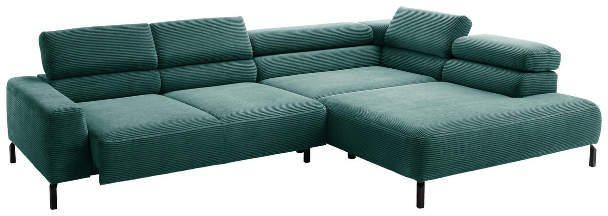 Freisteller von Pure Home Lifestyle ECKSOFA inkl. Funktion Dunkelgrün Cord.