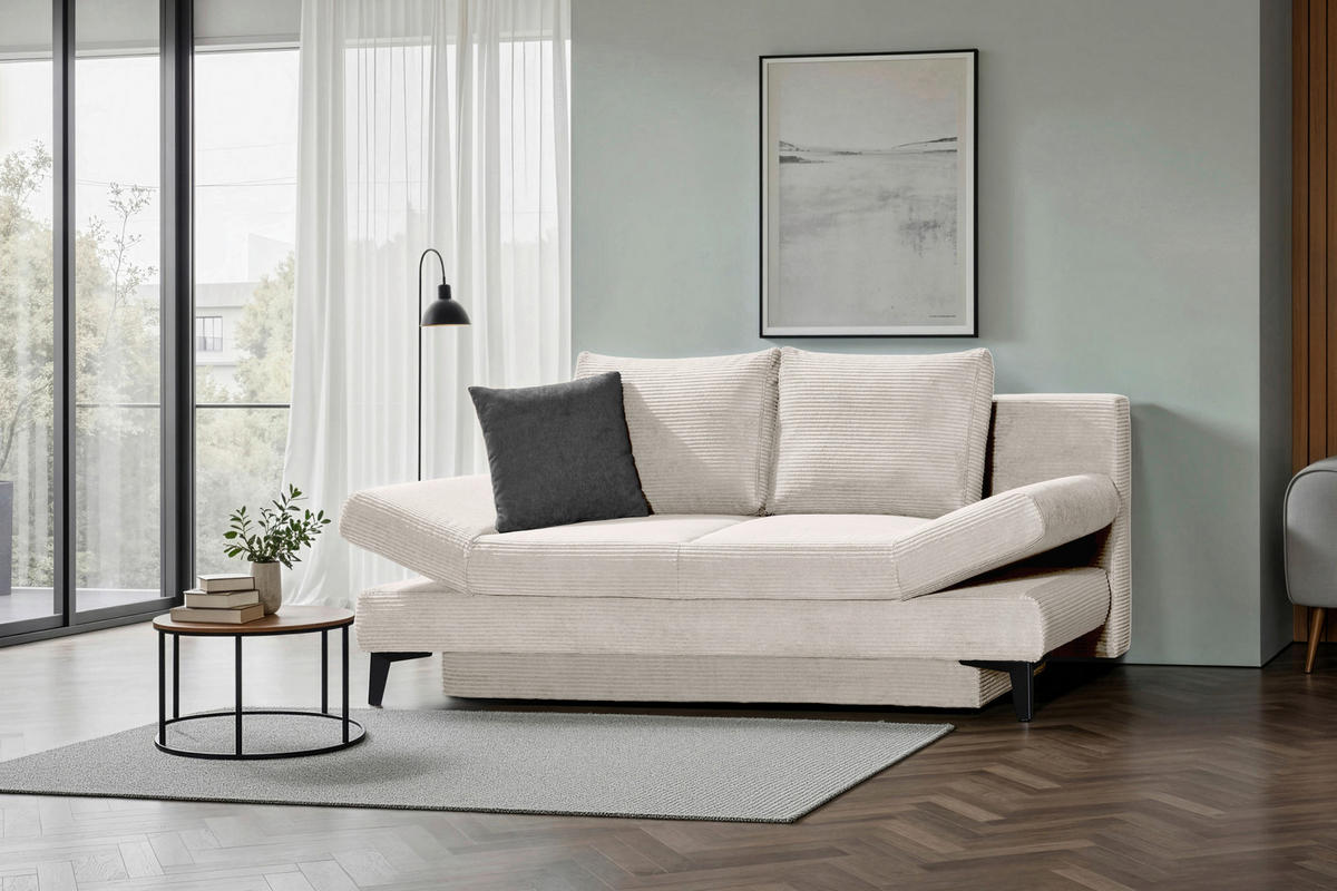 SCHLAFSOFA Cord Beige  inkl. Bettkasten, Schlaffunktion, Armteilverstellung  - Beige/Schwarz, Design, Textil/Metall (200/85/90cm) - Novel