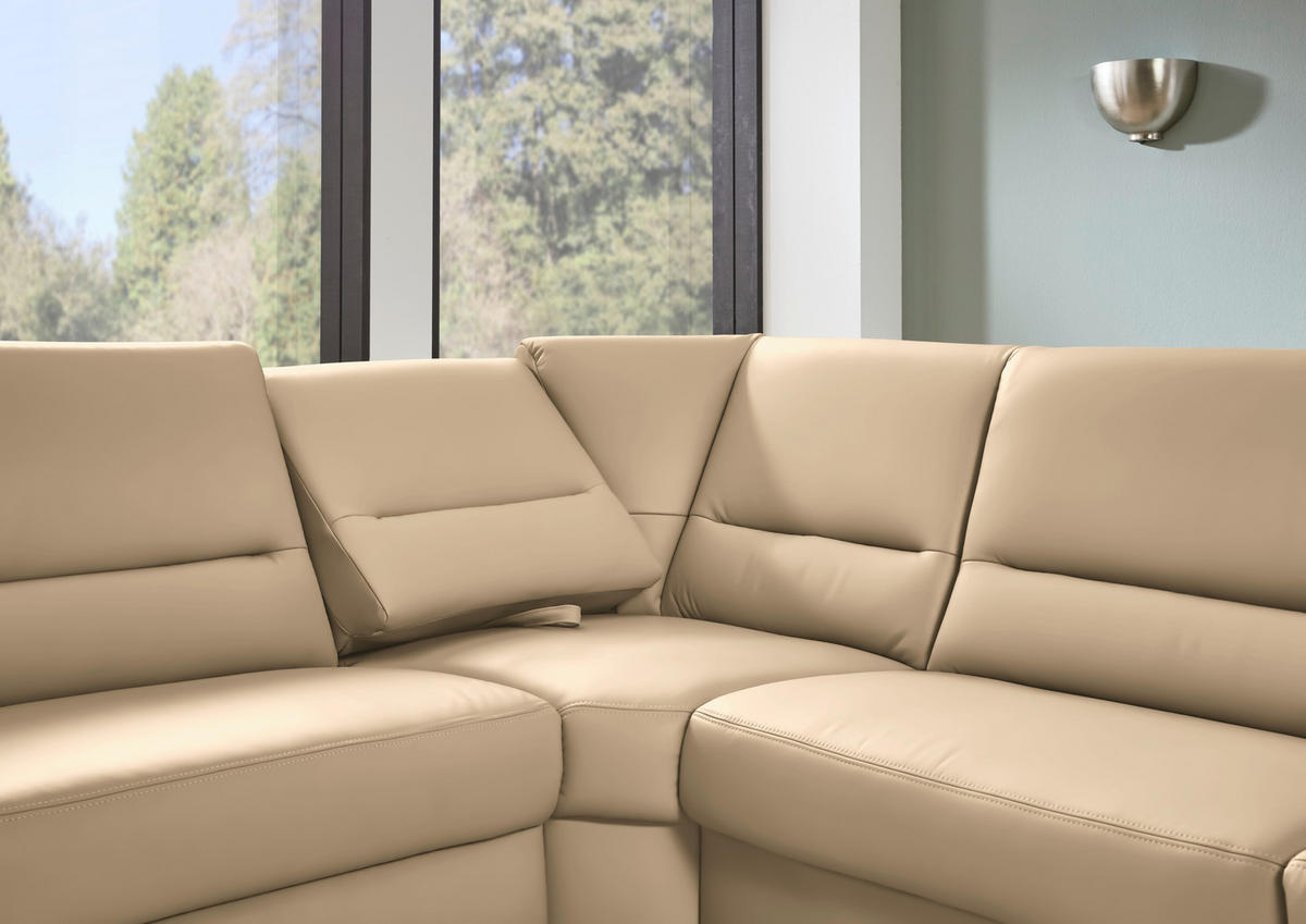 ECKSOFA  in Echtleder Beige  249/290 cm  - Beige/Schwarz, KONVENTIONELL, Leder/Metall (249/290cm) - Beldomo Premium