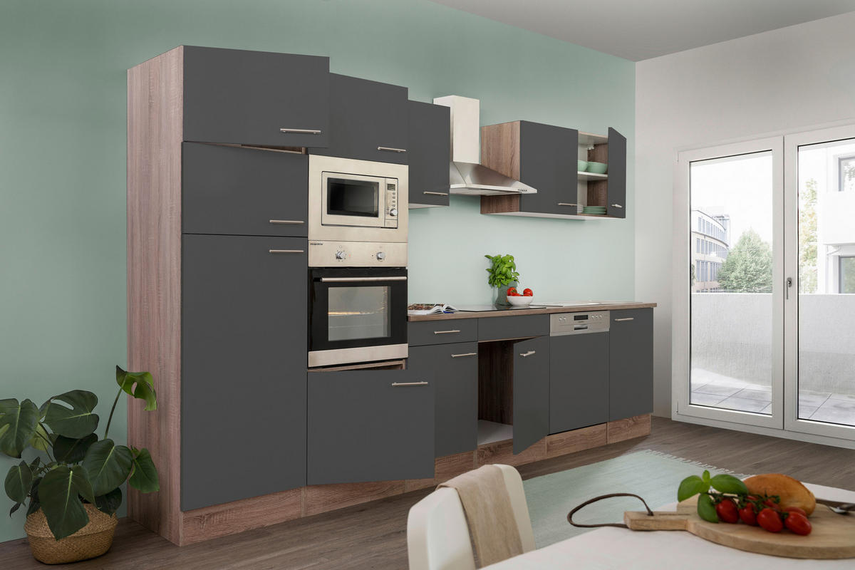 KÜCHENLEERBLOCK 340 cm   in Grau  - Edelstahlfarben/Eichefarben, Basics, Holzwerkstoff/Metall (340cm) - Respekta