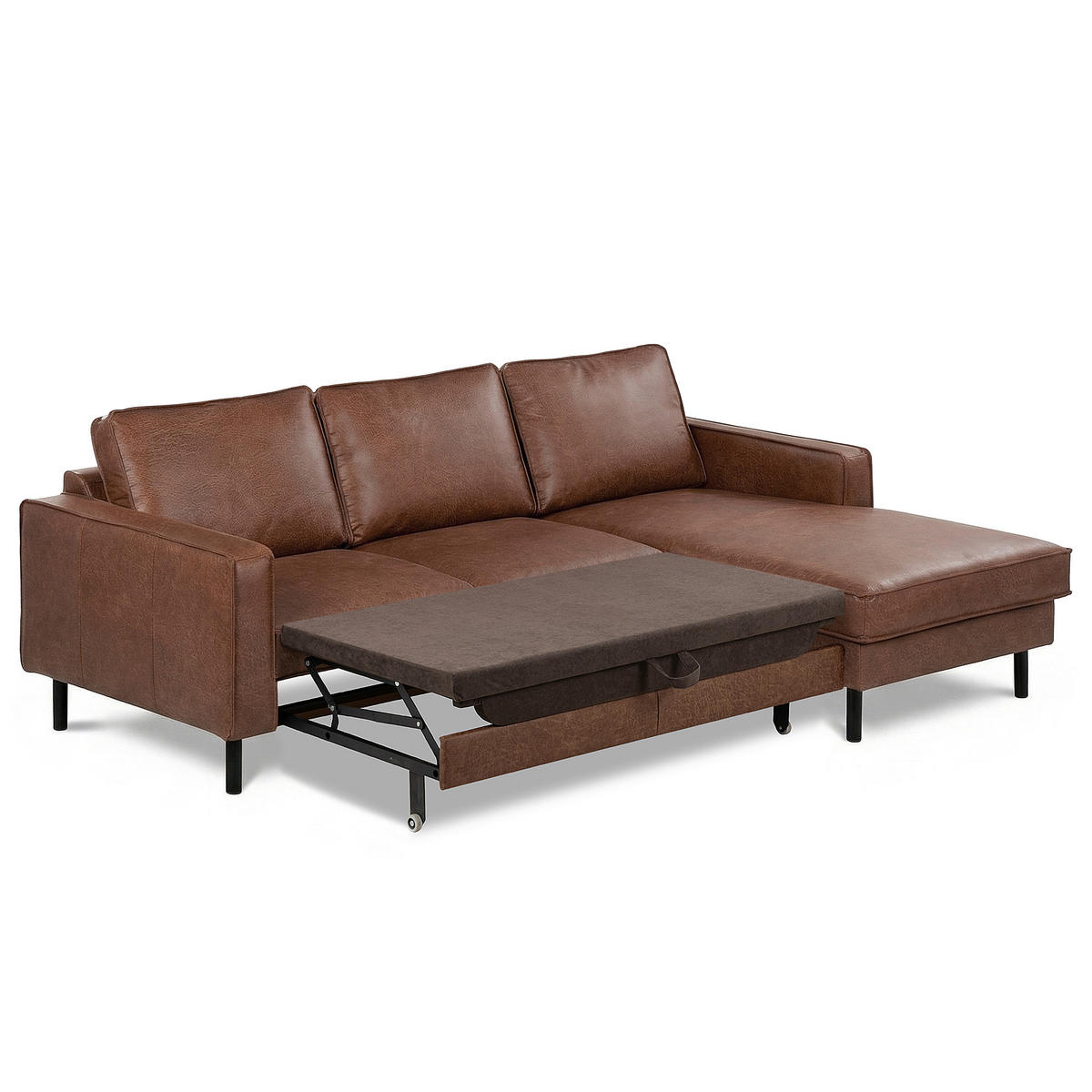 ECKSOFA Echtleder Braun  - Schwarz/Braun, Design, Leder/Metall (166/238cm) - Livetastic