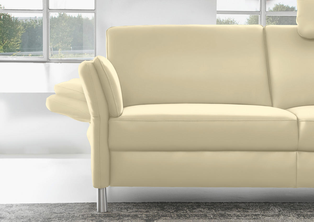 2,5-SITZER in Echtleder Creme  - Creme/Alufarben, Design, Leder/Metall (164/82/99cm) - Dieter Knoll