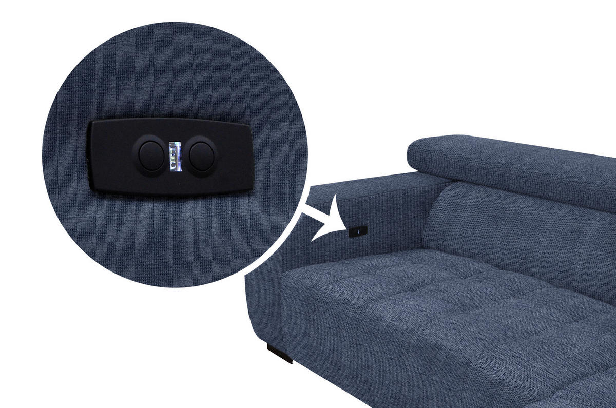 ECKSOFA in Webstoff Dunkelblau  - Schwarz/Dunkelblau, Konventionell, Textil/Metall (279/182cm) - Hom`in