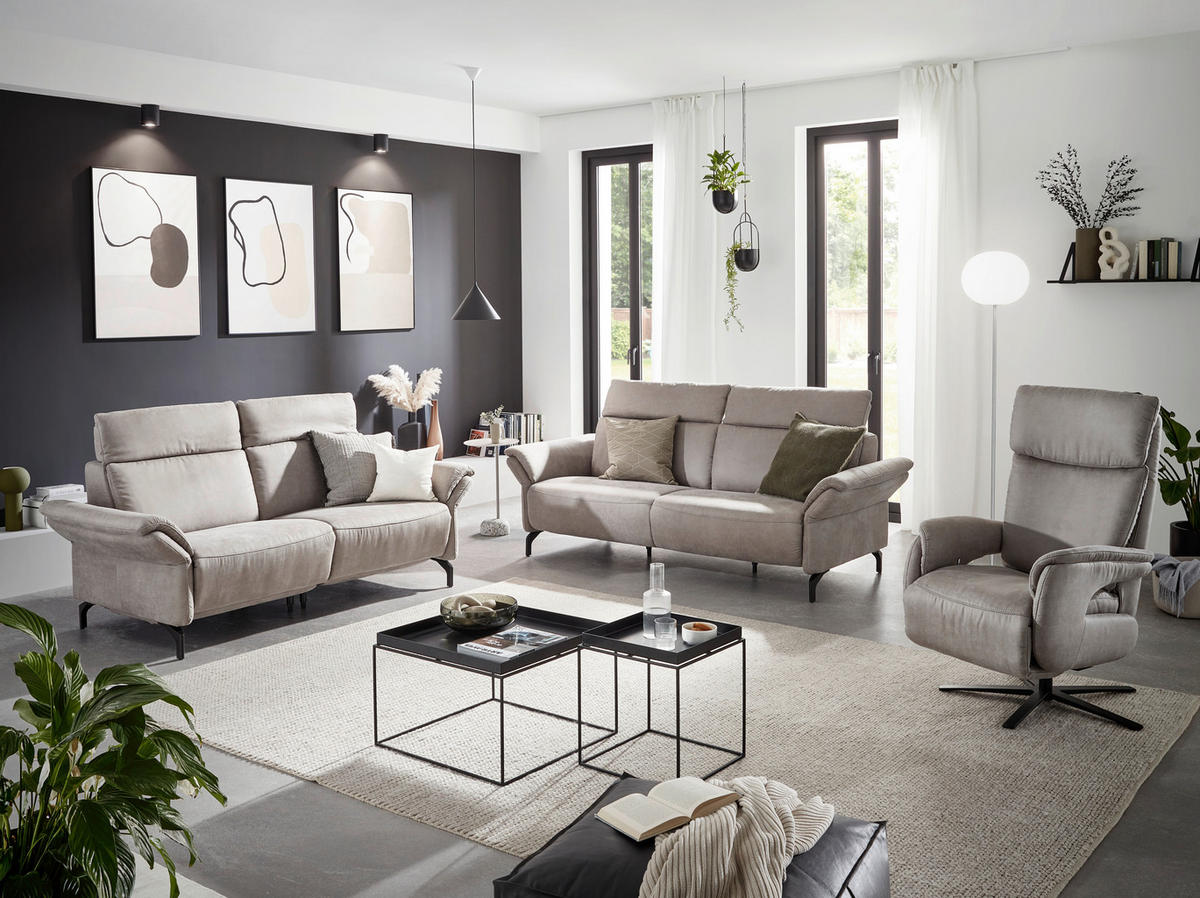 2-SITZER-SOFA Lederlook Hellgrau  - Hellgrau/Schwarz, KONVENTIONELL, Textil/Metall (194/103/92cm) - Dieter Knoll