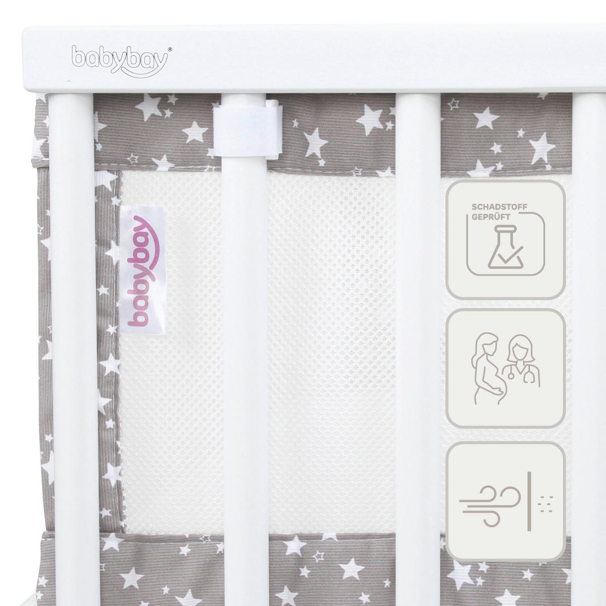 NESTCHEN babybay Nestchen 3D Mesh  - Grau, Basics, Naturmaterialien (168/24/2cm) - Tobi