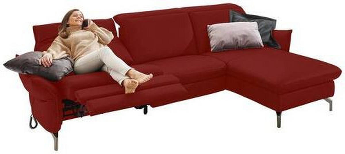 ECKSOFA Rot Lederlook (vegan)  - Rot/Nickelfarben, MODERN, Textil/Metall (233/179cm) - Livetastic
