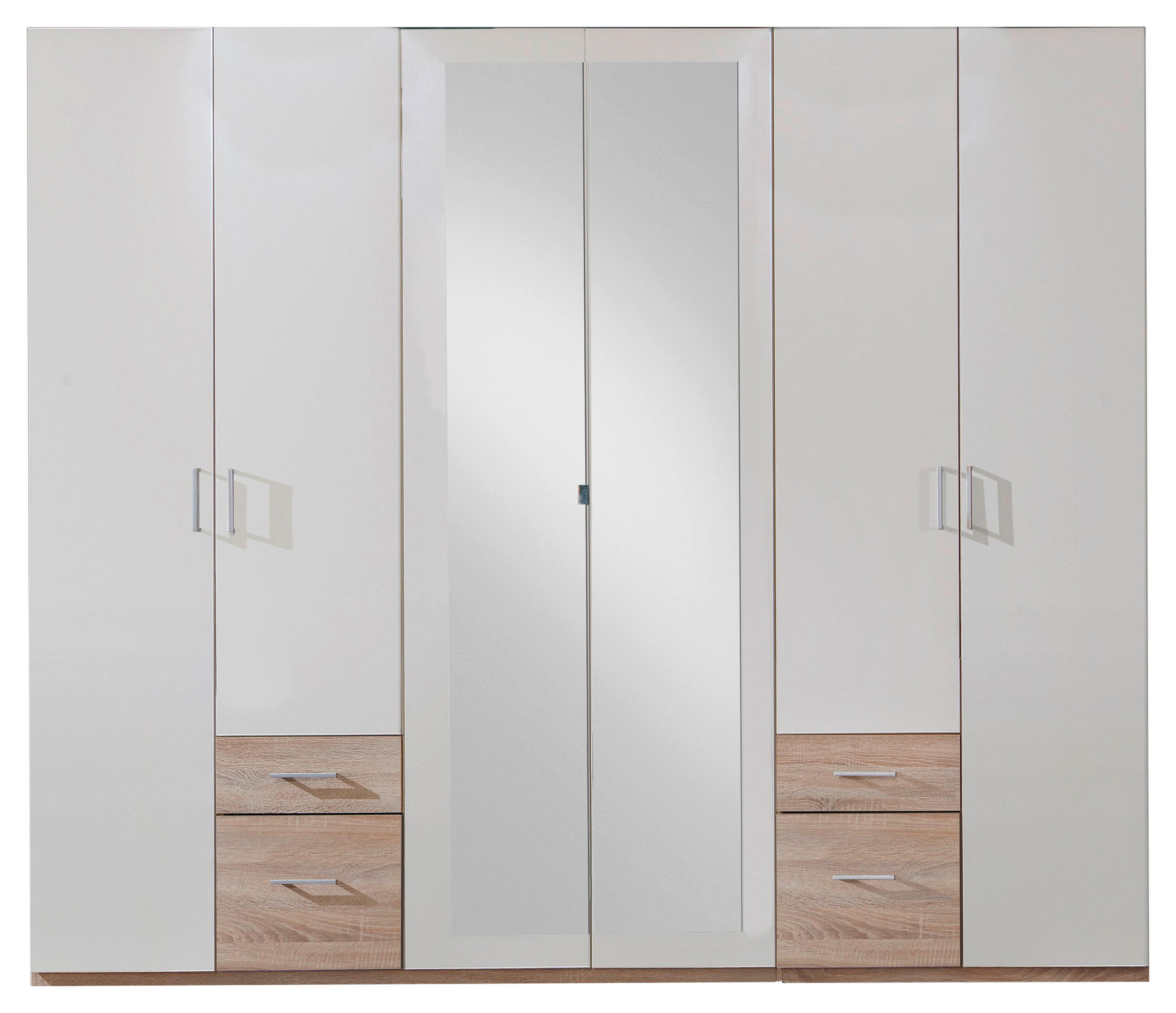 OMARA ZA OBLAČILA, bela, barve hrasta  - srebrne barve/barve hrasta, Design, umetna masa/steklo (270/210/58cm) - Carryhome