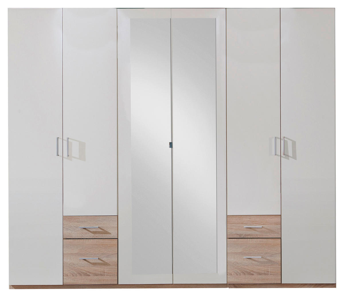 OMARA ZA OBLAČILA, bela, barve hrasta  - srebrne barve/barve hrasta, Design, umetna masa/steklo (270/210/58cm) - Carryhome