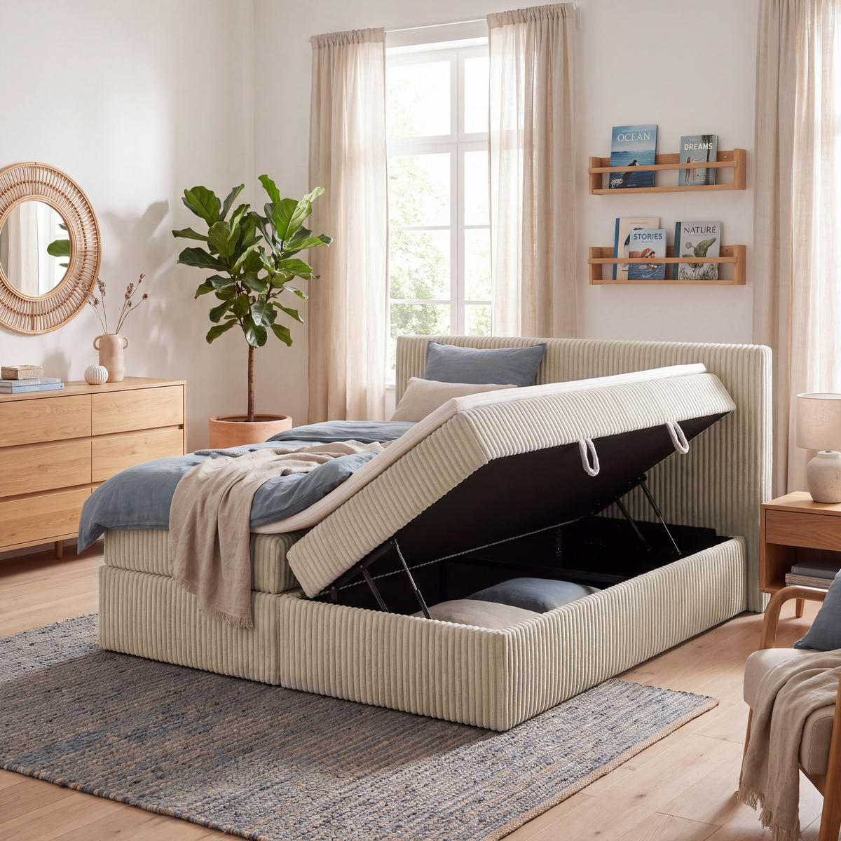 BOXBETT 180/200 cm,  in Grau, gepolstertes Kopfteil, Bettkasten, Topper, Matratzen, H3 + H3 = fest  - Schwarz/Grau, Basics, Kunststoff/Textil (180/200cm) - Chameo