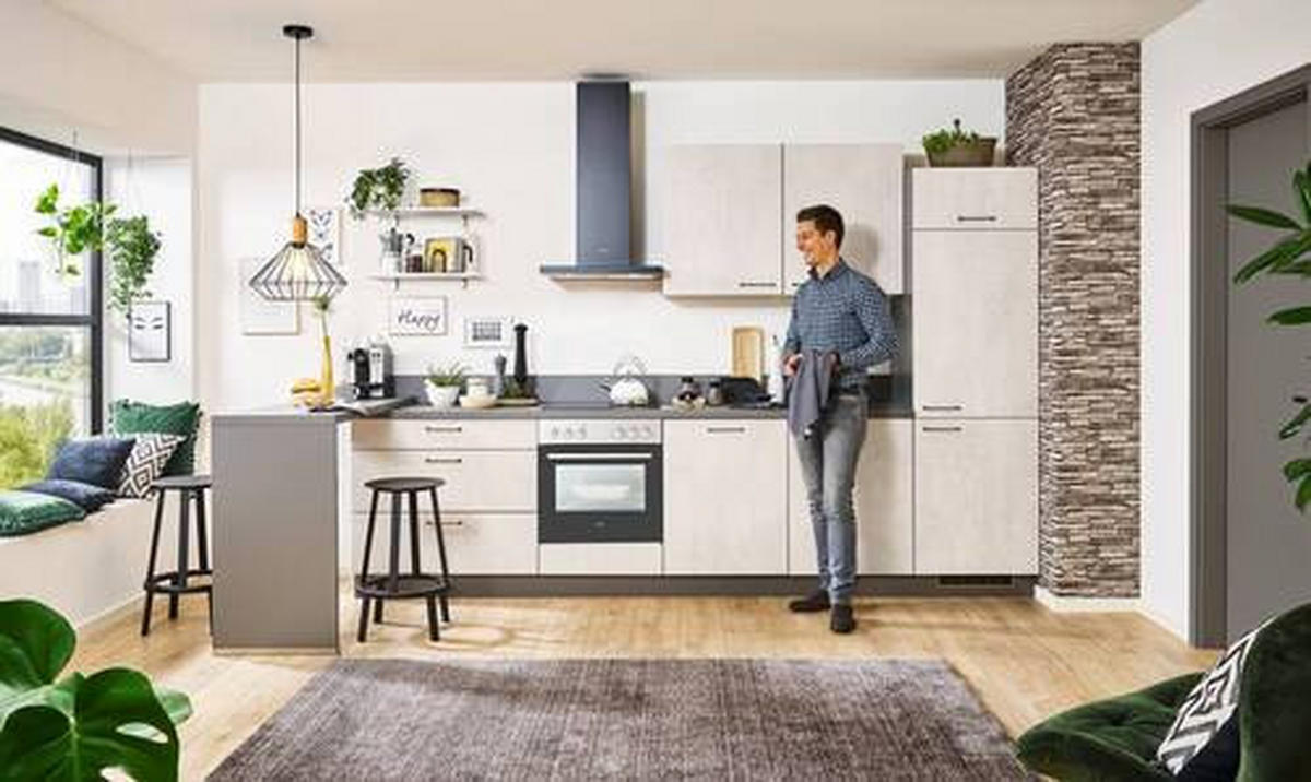 BUCĂTĂRIE FĂRĂ ELECTROCASNICE  - alb/antracit, Modern, material pe bază de lemn (320cm) - Welnova