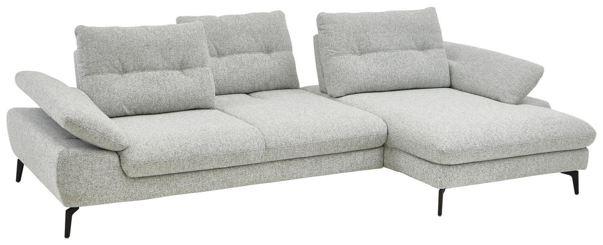 ECKSOFA Hellgrau Flachgewebe  - Hellgrau/Schwarz, Design, Textil/Metall (303/168cm) - Valdera