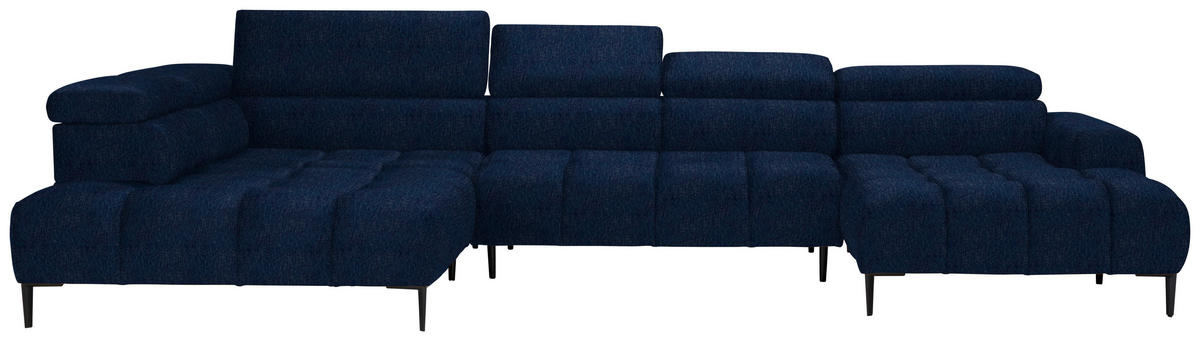 WOHNLANDSCHAFT  in Samt, Webstoff Dunkelblau  - Schwarz/Dunkelblau, Design, Textil/Metall (216/385/177cm) - Welnova