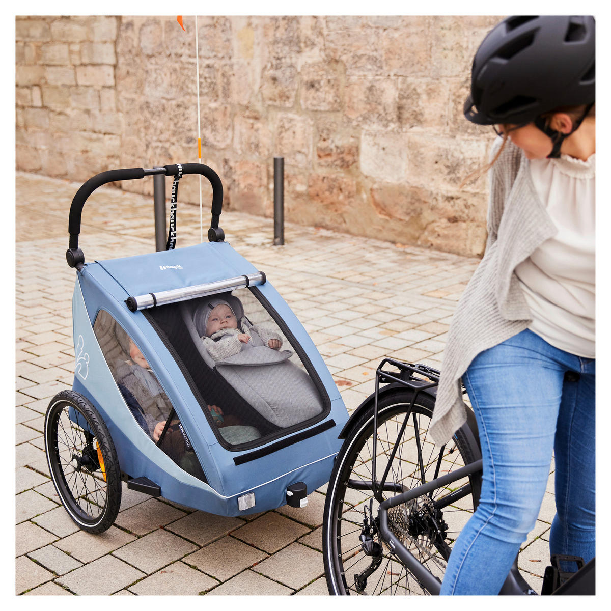 FAHRRADANHÄNGER   Dryk Duo Plus  - Graublau/Schwarz, Basics, Kunststoff/Textil (79/107/114cm) - Hauck