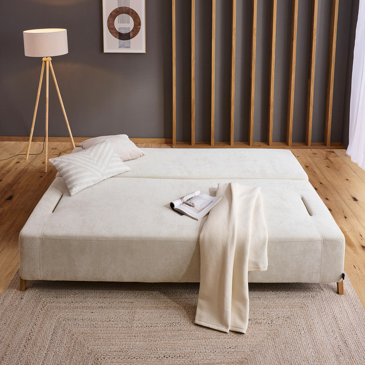 SCHLAFSOFA in Holz, Textil Creme  - Creme/Naturfarben, Design, Holz/Textil (211/88/102cm) - Niels Andersson