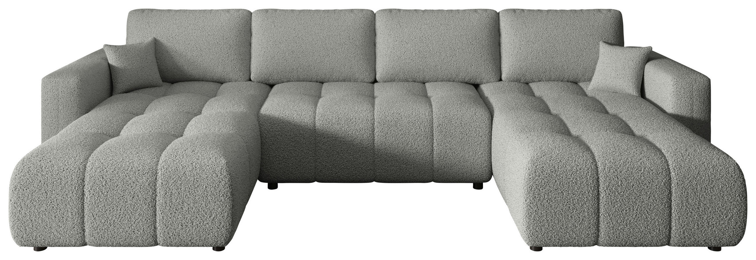 WOHNLANDSCHAFT  in Bouclé Hellgrau  - Hellgrau/Schwarz, MODERN, Kunststoff/Textil (190/380/190cm) - Carryhome
