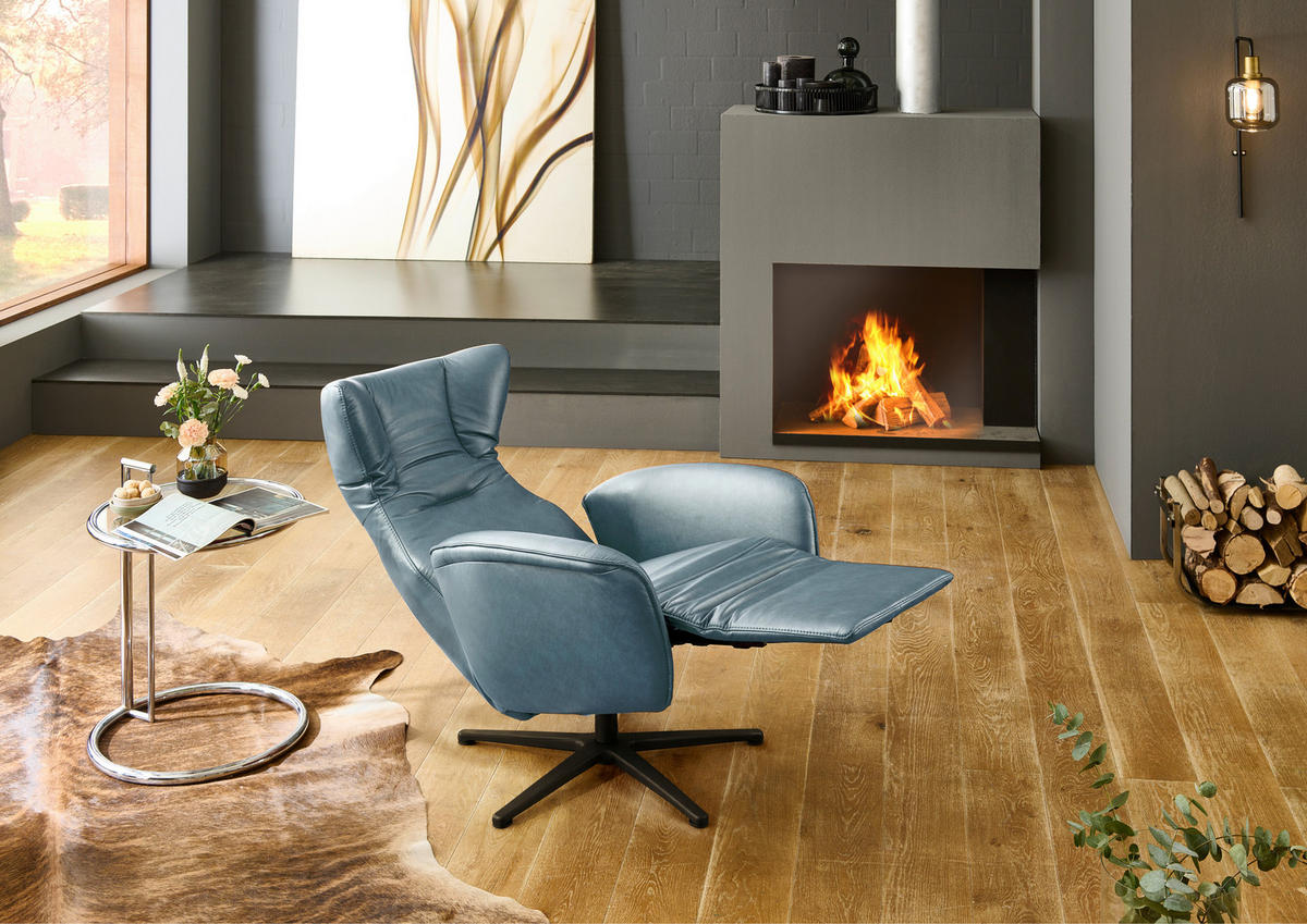 RELAXSESSEL Leder Blaugrau  - Blaugrau/Schwarz, Design, Leder/Metall (75/106/86cm) - Valdera