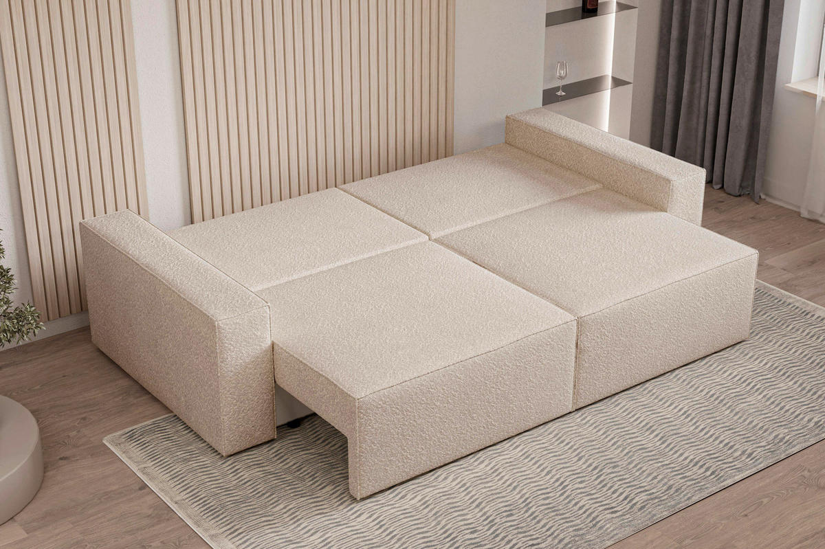 SCHLAFSOFA BRAZIL SOFA Bouclé Sandfarben  inkl. Schlaffunktion, Rücken echt, Stauraum  - Sandfarben/Schwarz, Design, Textil (248/92/110cm) - MID.YOU