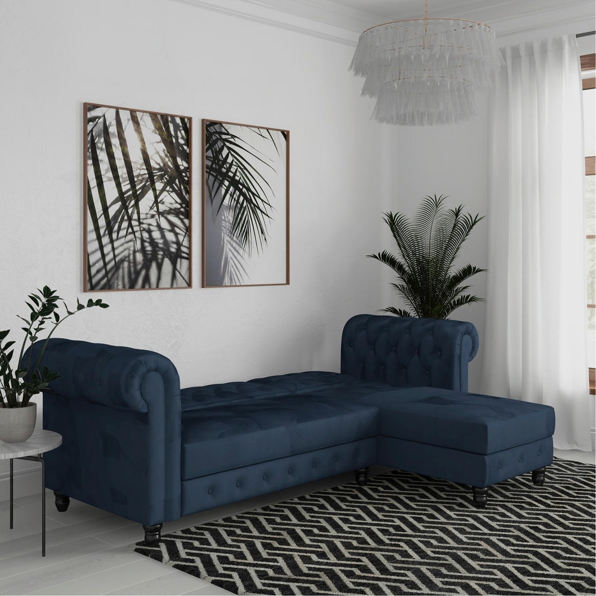 ECKSOFA FIRENZE in Velours Blau  - Blau/Schwarz, Basics, Holz/Textil (241/154cm) - Livetastic