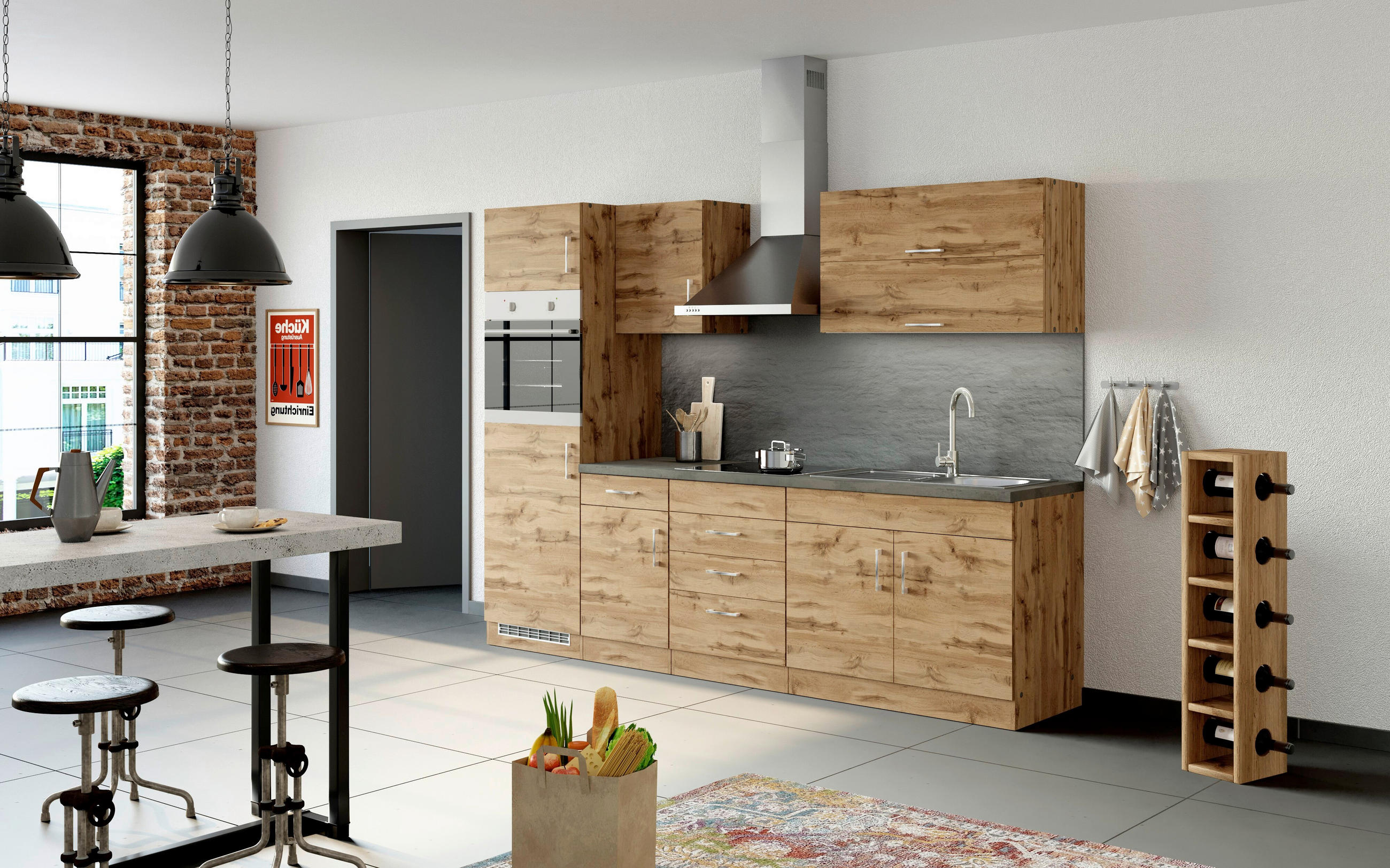 KÜCHENBLOCK 270 cm   in Schieferfarben, Eiche Wotan  - Chromfarben/Schieferfarben, MODERN, Holzwerkstoff/Metall (270cm) - Held