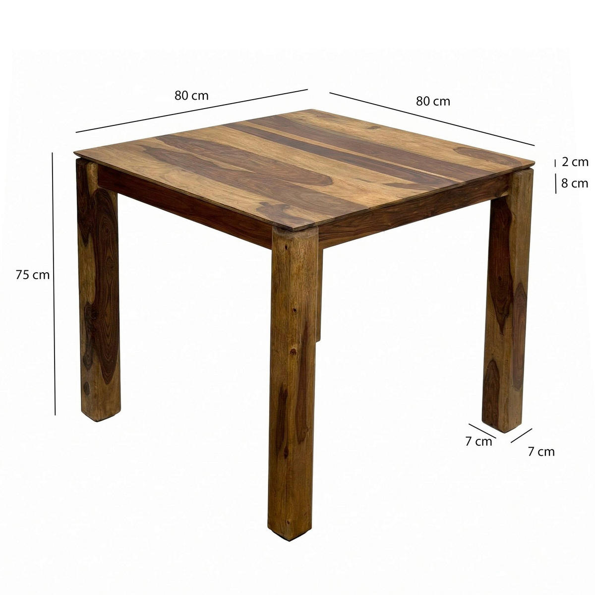 Masă din lemn, 80/75/80 cm,   - culoare lemn sheesham, Design, lemn (80/75/80cm) - Livetastic