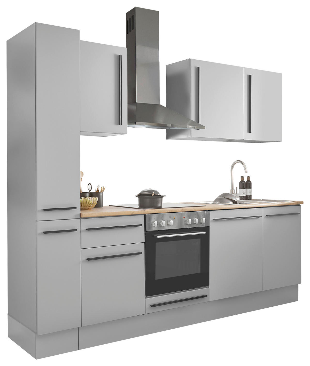 KÜCHENBLOCK 250 cm  in Grau  - Eichefarben/Schwarz, Design, Holzwerkstoff/Kunststoff (250cm) - P & B