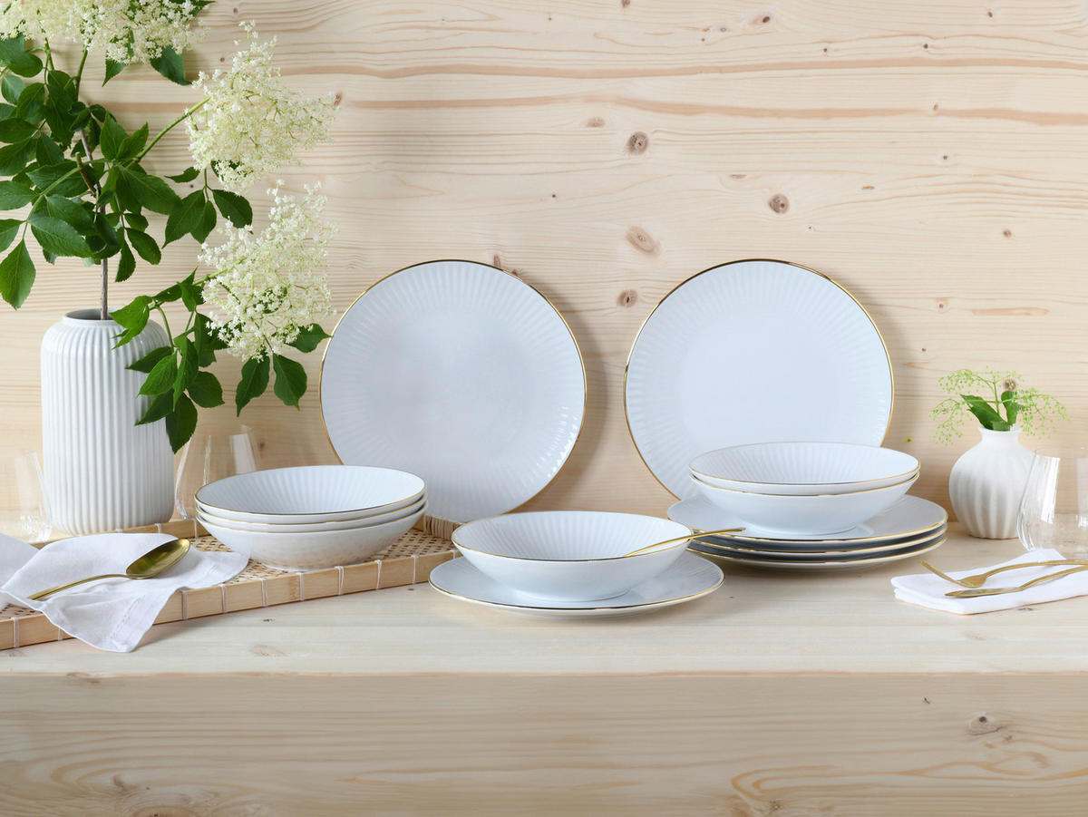 JÍDELNÍ SOUPRAVA, porcelán - bílá/barvy zlata, Design, keramika - Creatable