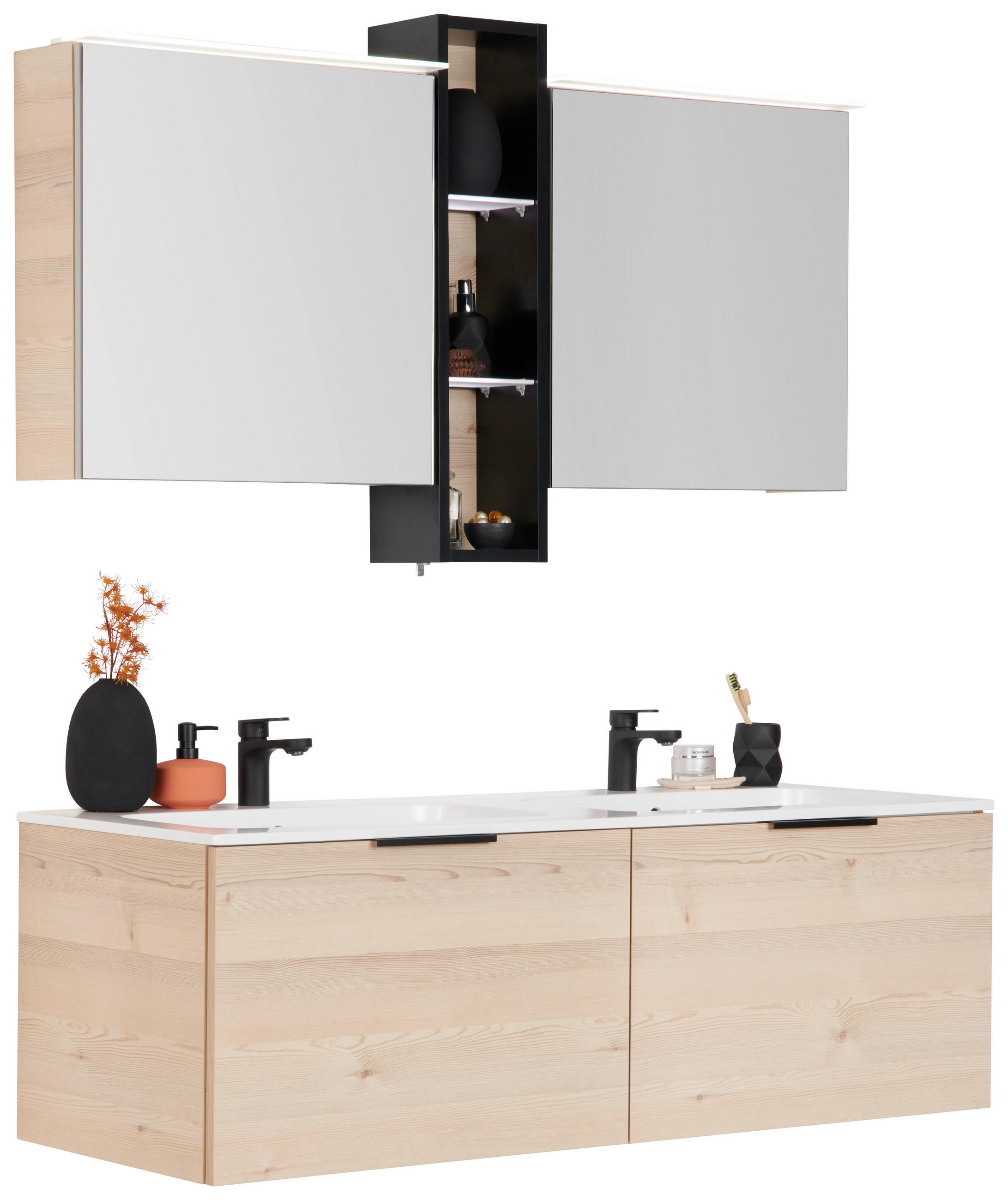 BADEZIMMER  in 140,5 cm  - Fichtefarben/Schwarz, KONVENTIONELL, Glas/Holzwerkstoff (140,5cm) - Moderano