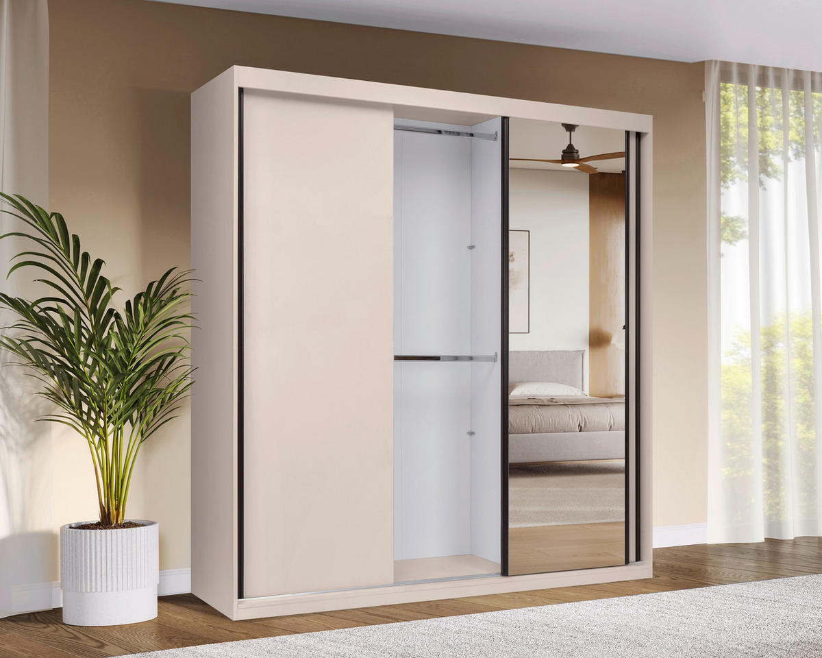 SCHIEBETÜRENSCHRANK 200/215/59,5 cm 3-türig  - Kaschmir/Schwarz, MODERN, Holzwerkstoff/Metall (200/215/59,5cm) - MID.YOU