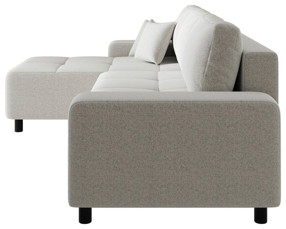 ECKSOFA Elfenbein Jacquard Zierkissen, Rückenkissen, Bettkasten, Schlaffunktion, Rücken echt, Liegefläche im Originalstoff  - Elfenbein/Schwarz, MODERN, Kunststoff/Textil (144/246cm) - Carryhome