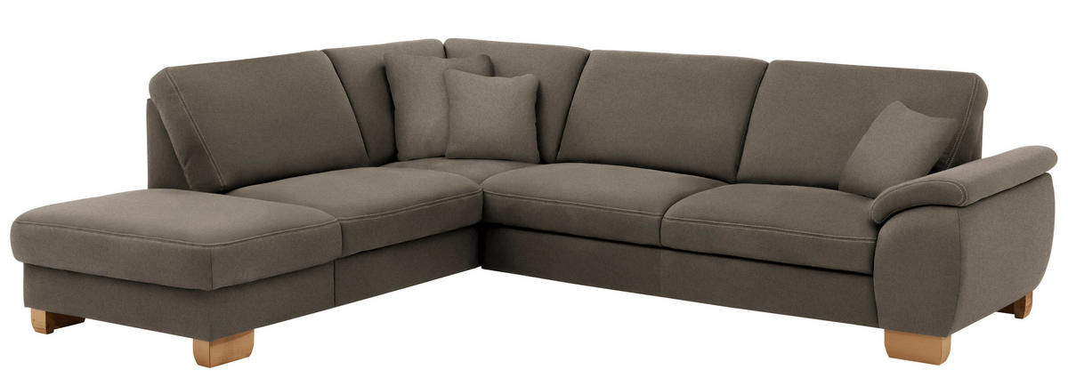 ECKSOFA in Mikrofaser Graubraun  - Wildeiche/Graubraun, Konventionell, Holz/Textil (236/286cm) - Voleo