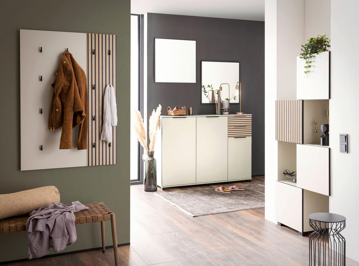 SCHUHSCHRANK Eichefarben, Beige  - Eichefarben/Beige, Design, Holzwerkstoff/Kunststoff (141,9/105,5/35cm) - MID.YOU