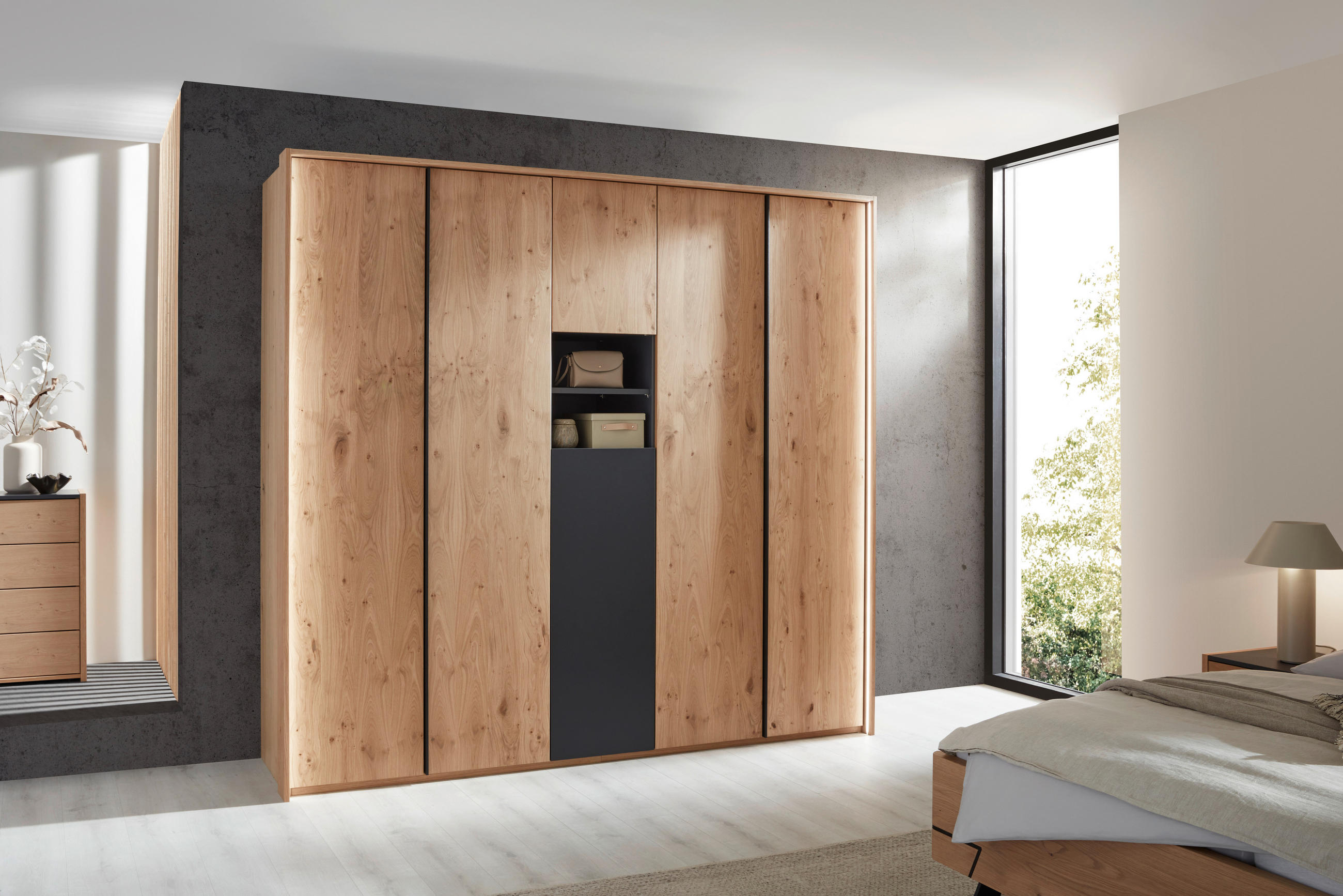 DREHTÜRENSCHRANK 200,1/229,4/59,5 cm,  in Anthrazit, Eichefarben, 6-türig  - Eichefarben/Anthrazit, KONVENTIONELL, Holzwerkstoff/Metall (200,1/229,4/59,5cm) - Dieter Knoll